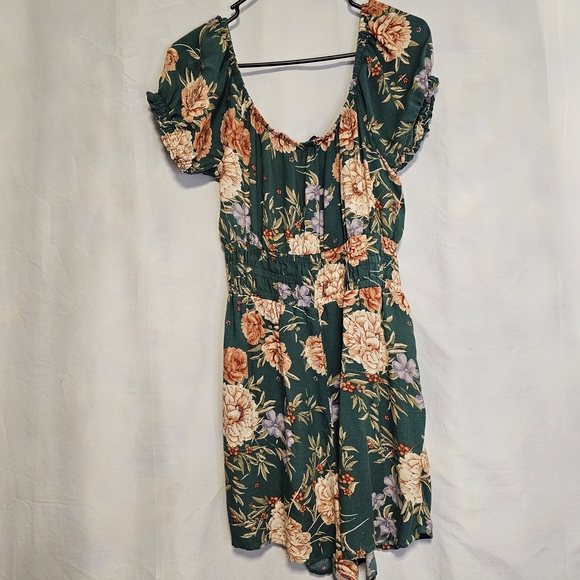American Eagle Outfitters Floral Green Romper Medium - Picture 5 of 7
